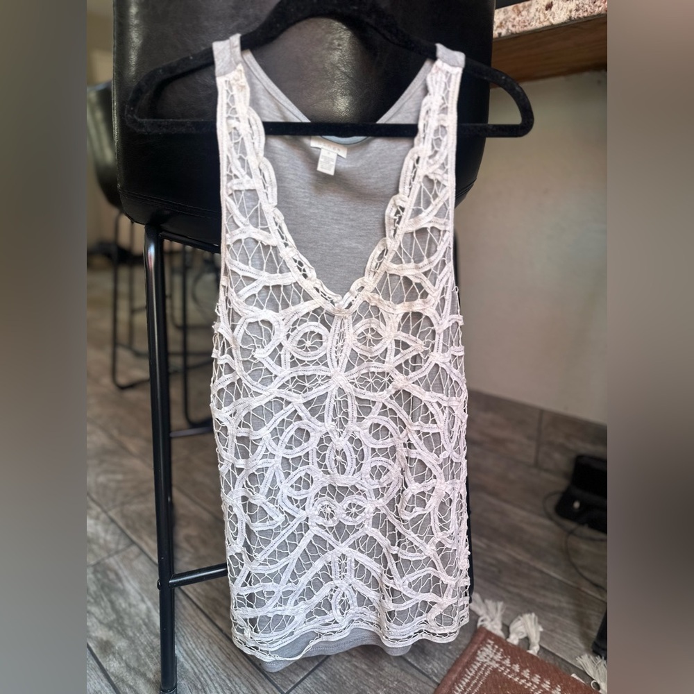 Hinge White Cropped Embellished Tank Top